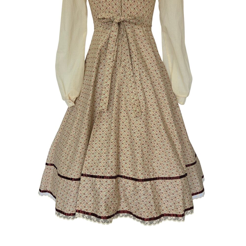 Gunne Sax Vintage 70s Brown Floral Midi Dress Size 7 S Velvet Prairie Calico - Picture 9 of 11